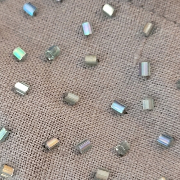 Eileen Fisher Taupe 100% Irish Linen Sleeveless Subtly Beaded Top - Size M - Picture 7 of 11